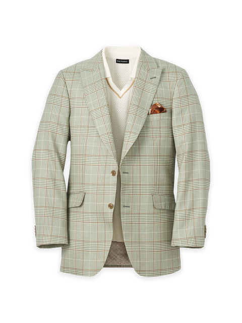 Plaid Wool Blend Single Breasted Peak Lapel Sport Coat