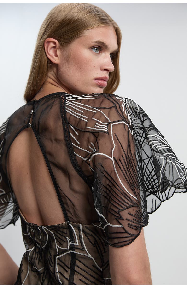 Karen Millen Sequin Organdie Woven Maxi Dress, Alternate, color, Mono