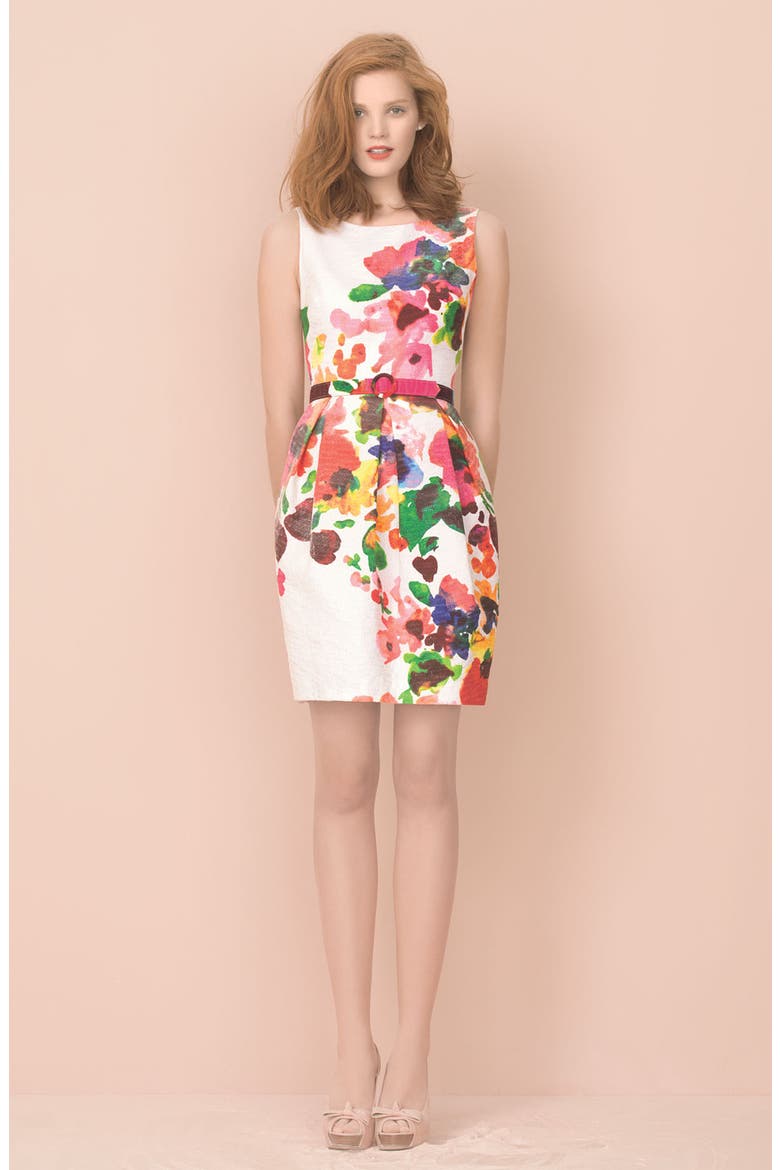 Belted Cotton Party Dress, Alternate, color, MULTI