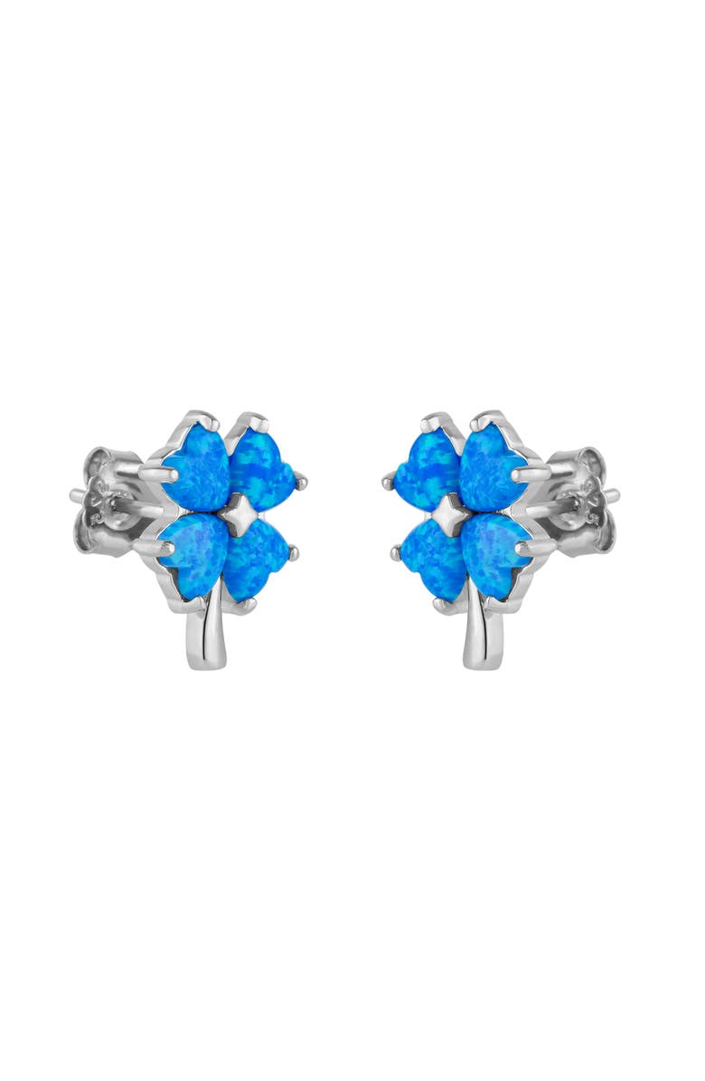 Spero London Blue Opal Four Leaves Clover Sterling Silver Stud Earring, Main, color, Silver