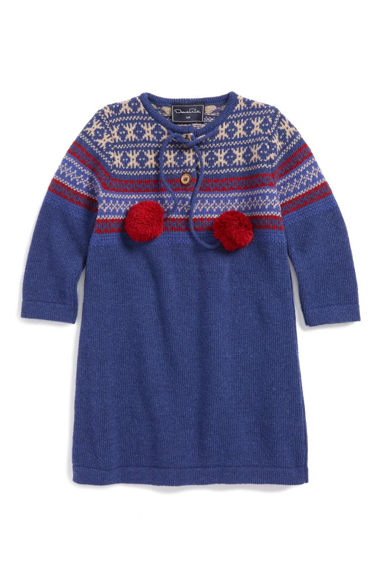 Fair Isle Virgin Wool Sweater Dress, Main, color, TEAL