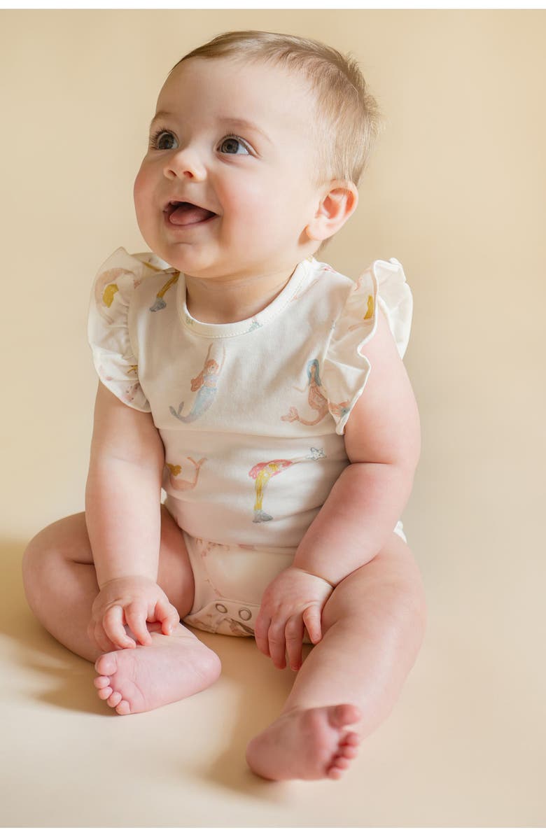 Pehr Mermaid Melody Flutter Sleeve Organic Cotton Bodysuit, Alternate, color, 