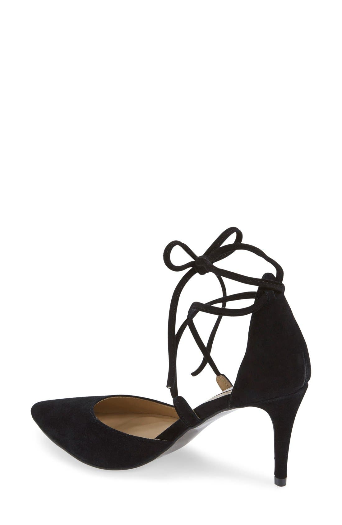 'Opel' Lace-Up Pointy Toe Pump, Alternate, color, BLACK SUEDE
