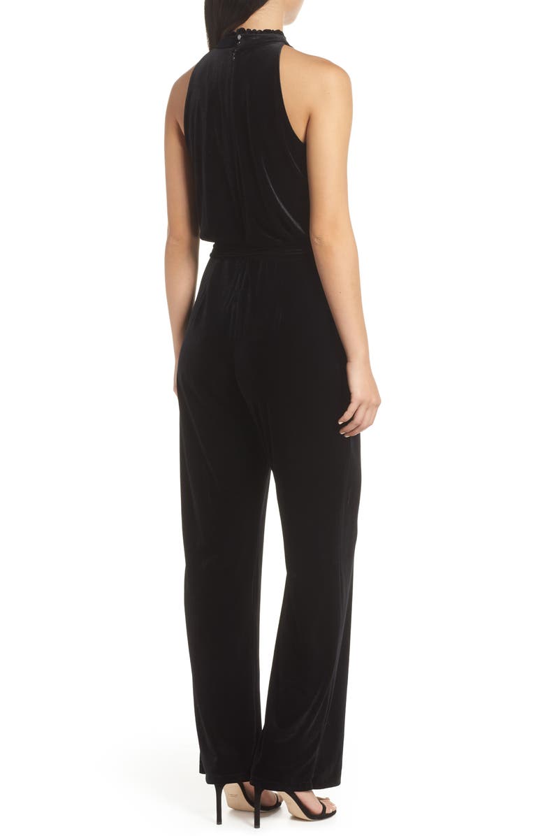 Vince Camuto Ruffle Neck Velvet Jumpsuit, Alternate, color,