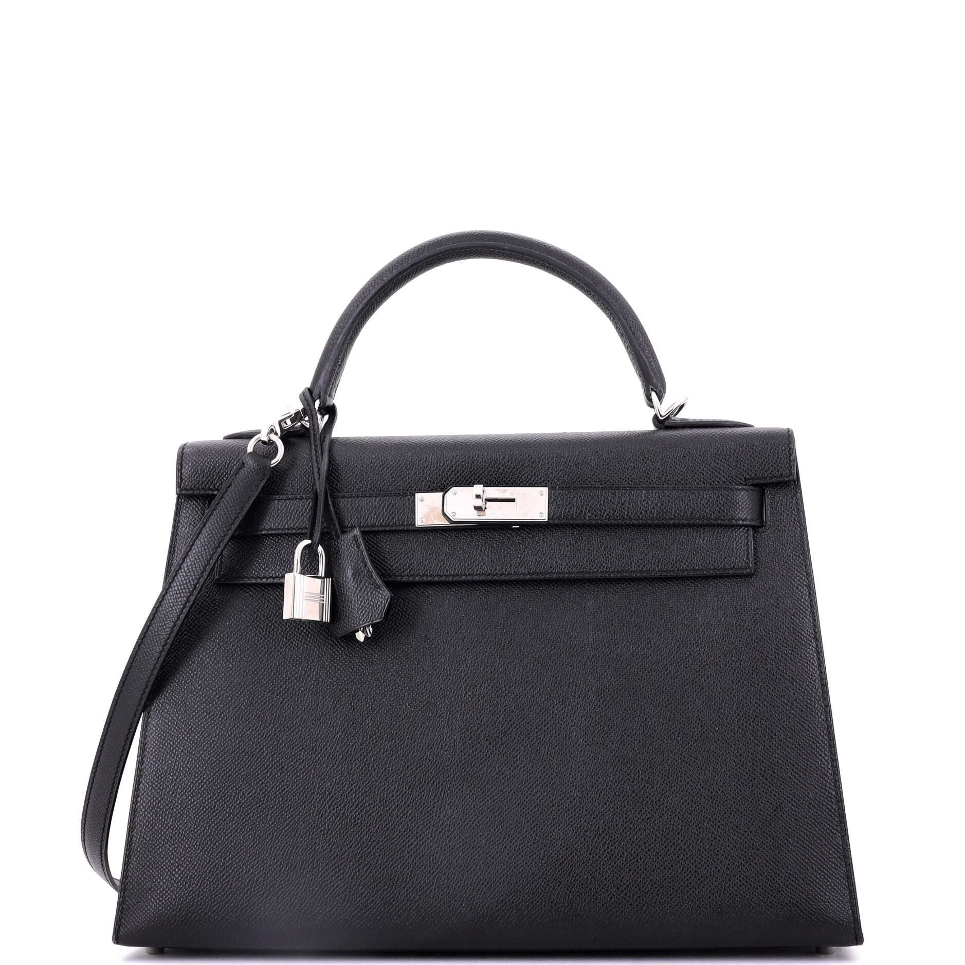 Pre-Owned Hermes Kelly Handbag Black Epsom with Palladium Hardware 32, Main, color, 