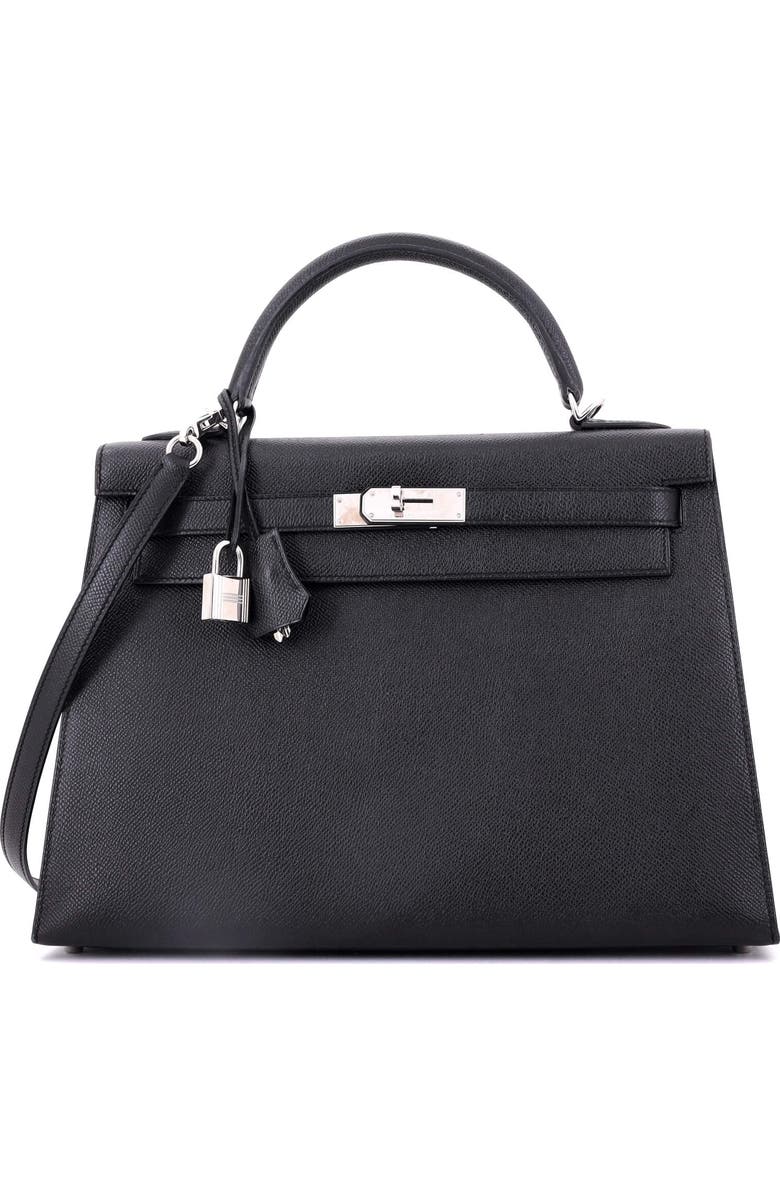 Pre-Owned Hermes Kelly Handbag Black Epsom with Palladium Hardware 32, Main, color, Noir
