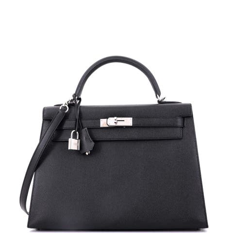 Kelly Handbag Black Epsom with Palladium Hardware 32