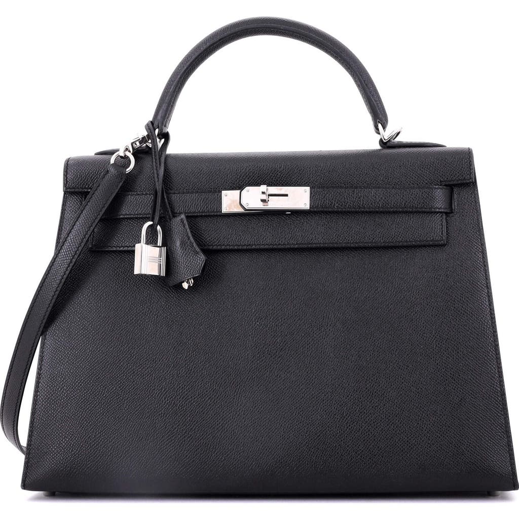Pre-owned Hermes Hermes Kelly Handbag Black Epsom With Palladium Hardware 32 In Black