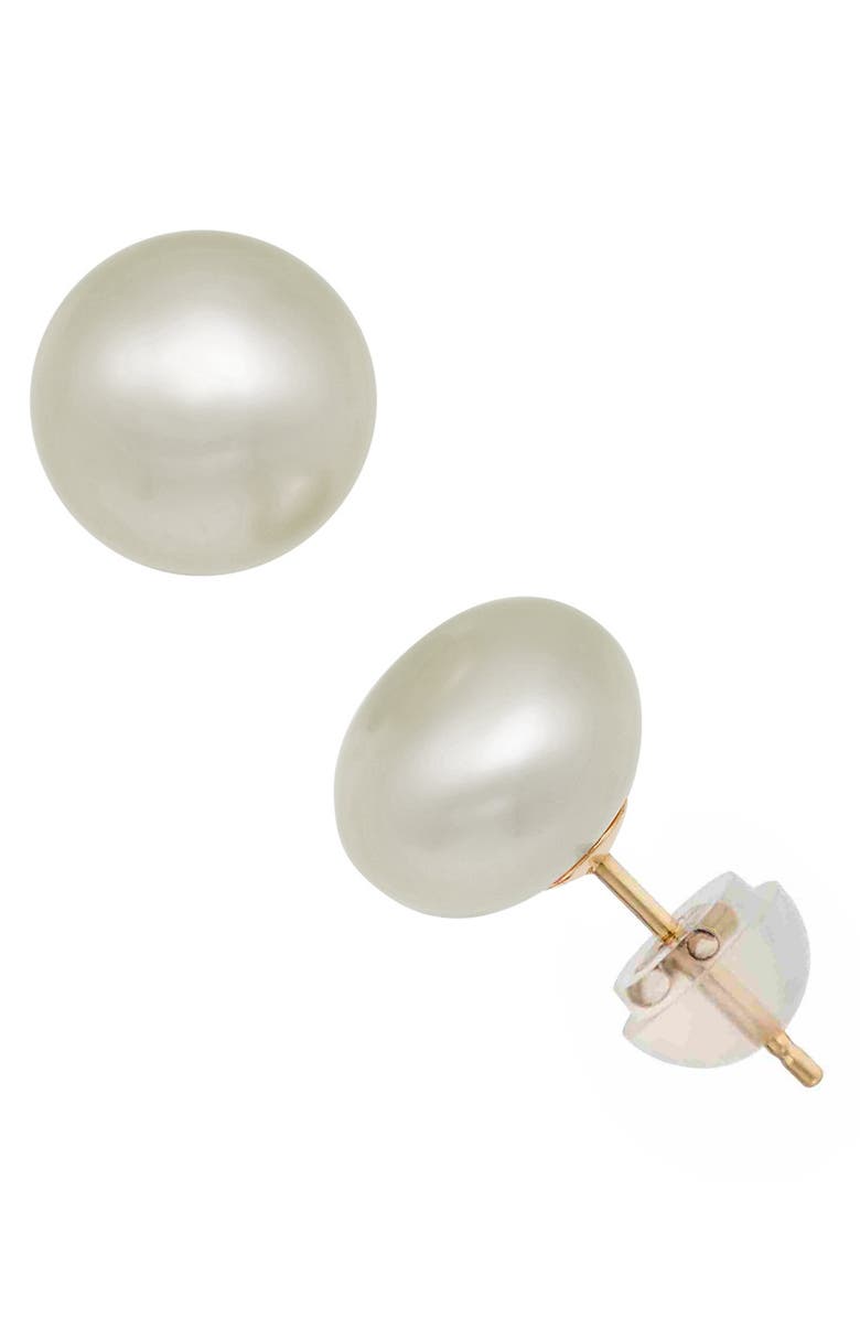 FUZION CREATIONS Freshwater Button Pearl Stud Earrings, Alternate, color, White/ Yellow Gold