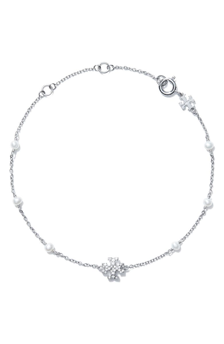 Tory Burch Delicate Kira Cultured Pearl Station Bracelet, Main, color, 