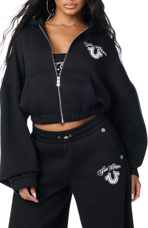 Applique Cropped Full Zip Hoodie