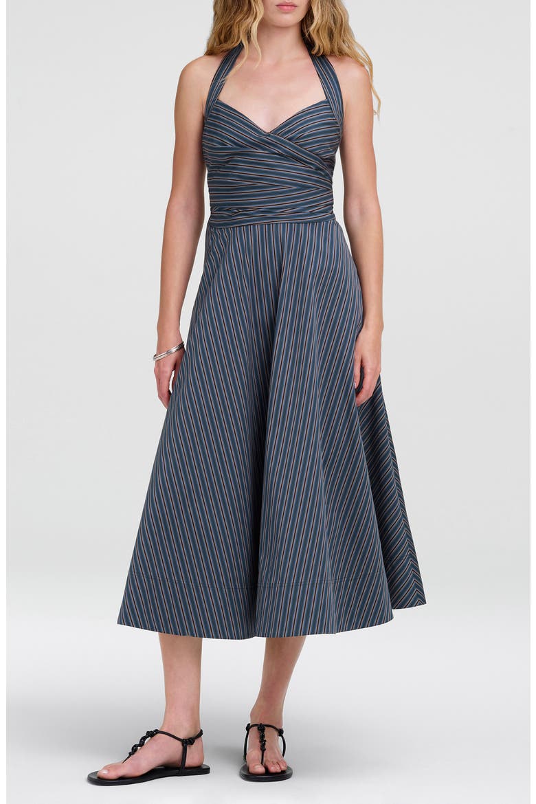 Magnolia Striped Halter Cotton Midi Dress, Main, color, CARBON BLUE MULTI