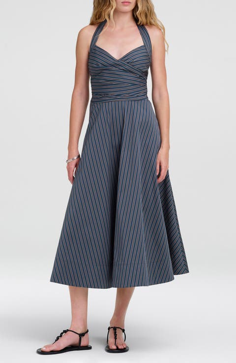 Magnolia Striped Halter Cotton Midi Dress