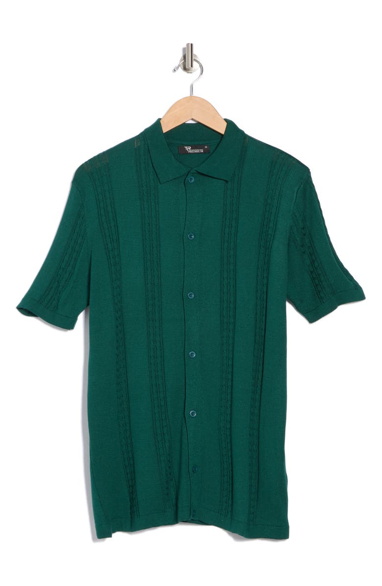 T.R. PREMIUM Knit Short Sleeve Button-Up Shirt, Alternate, color, Hunter