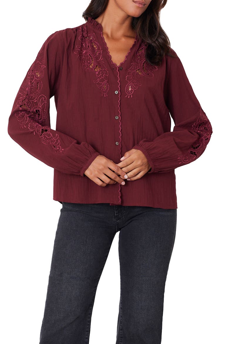 Chloe Plaid Ruffle Cotton Shirt, Main, color, Cranberry