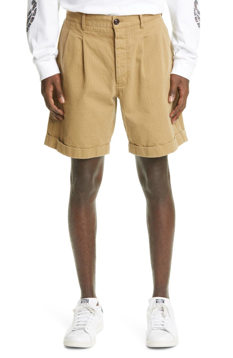 Noah Pleated Herringbone Shorts, Alternate, color,