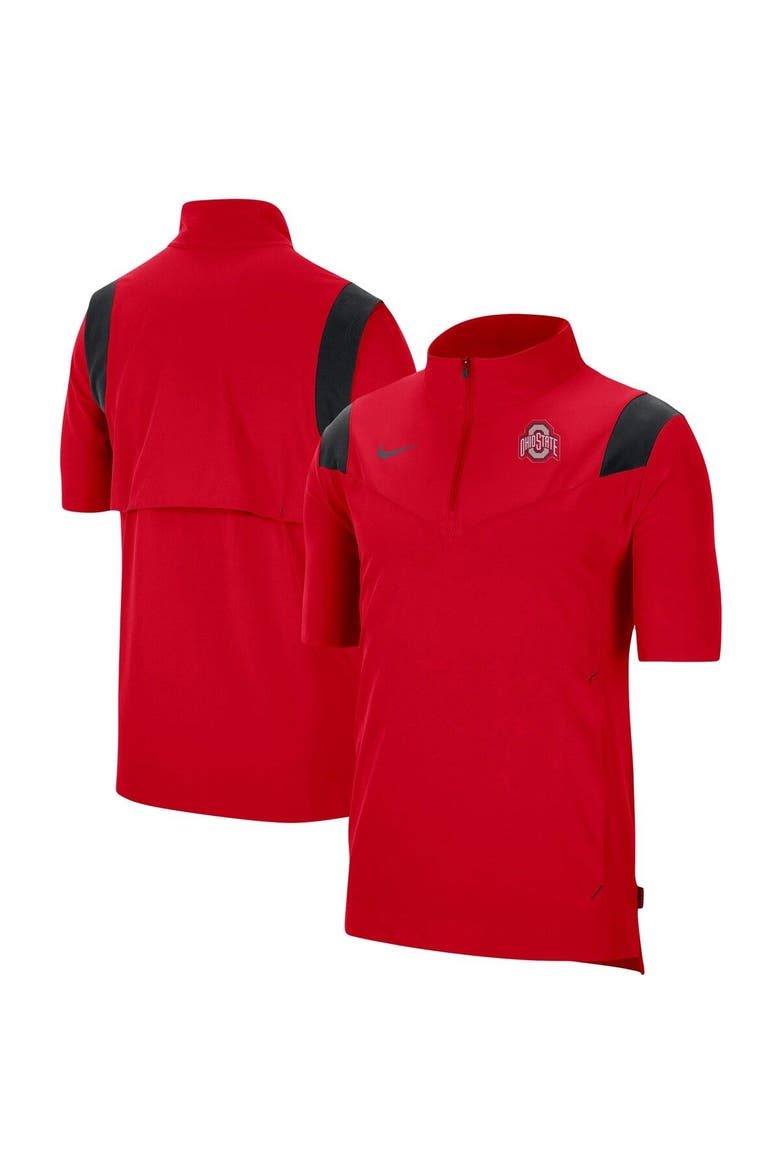 Men's Nike Scarlet Ohio State Buckeyes Coach Short Sleeve Quarter-Zip Jacket, Main, color, Scarlet