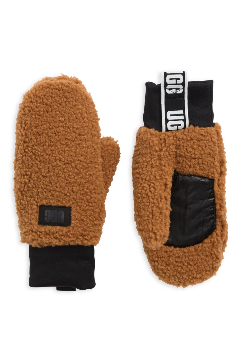 UGGfluff Mittens, Main, color, CHESTNUT