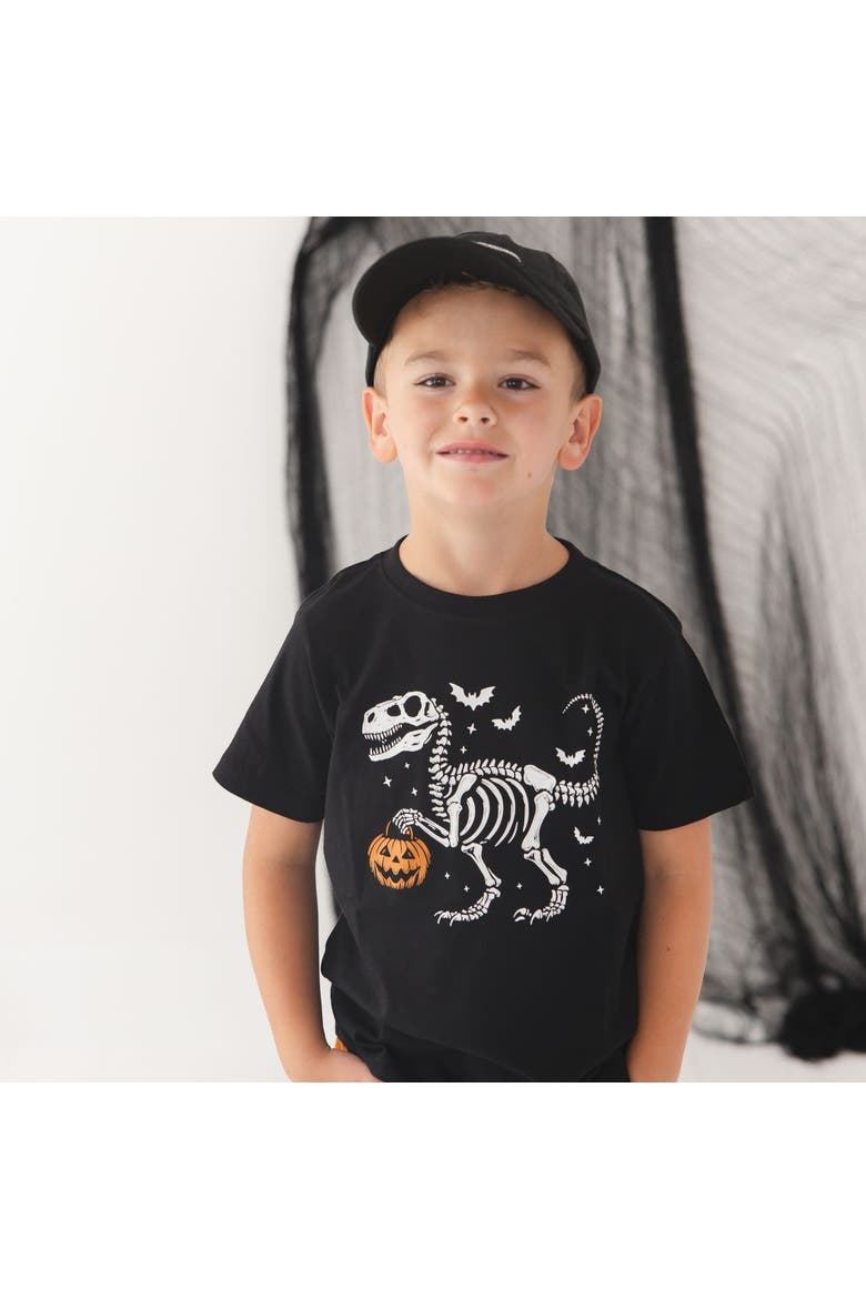 Dinosaur Skeleton Halloween Short Sleeve T-Shirt, Alternate, color, Black