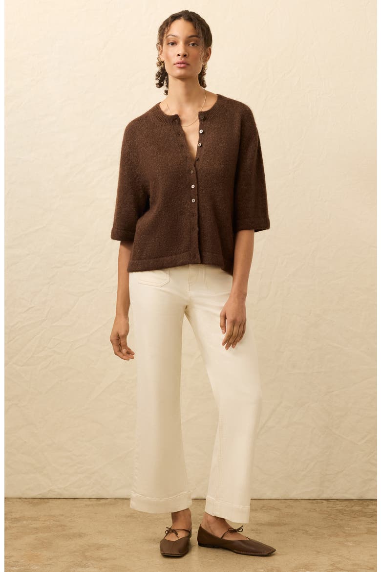 Apres Elbow Sleeve Alpaca & Pima Cotton Cardigan, Alternate, color, WALNUT BROWN