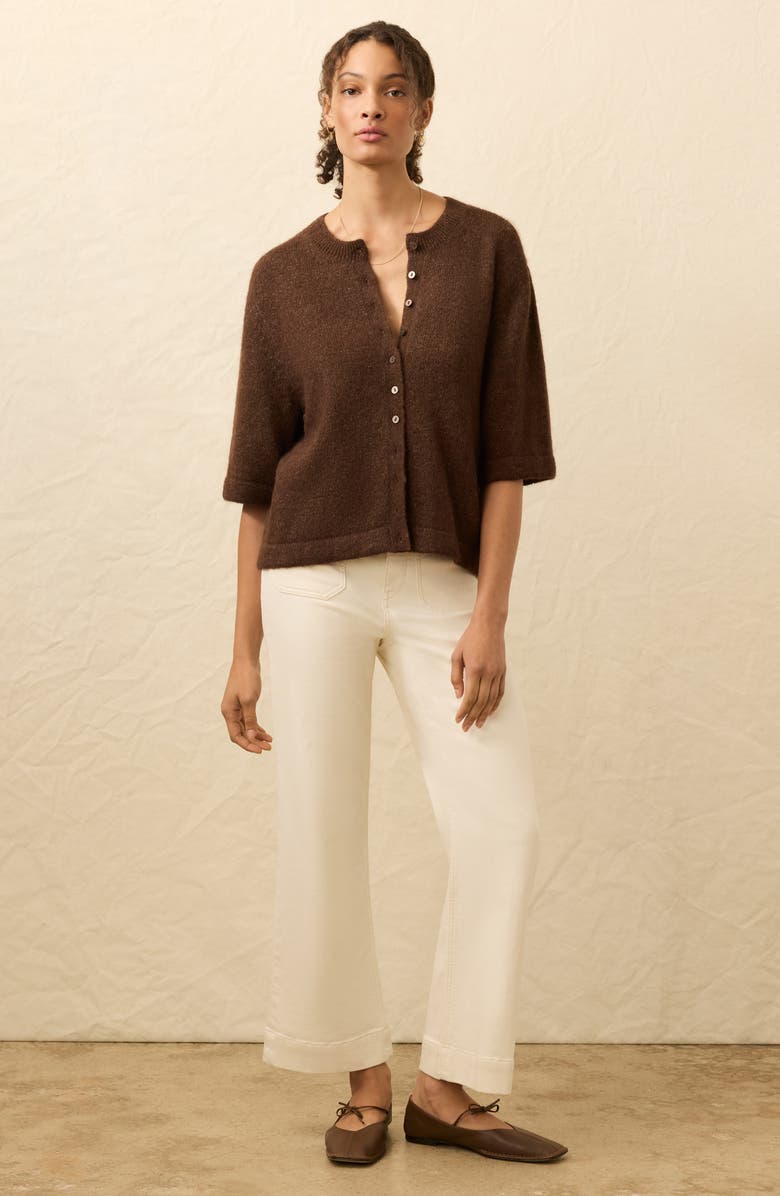 Faherty Apres Elbow Sleeve Alpaca & Pima Cotton Cardigan, Alternate, color, Walnut Brown