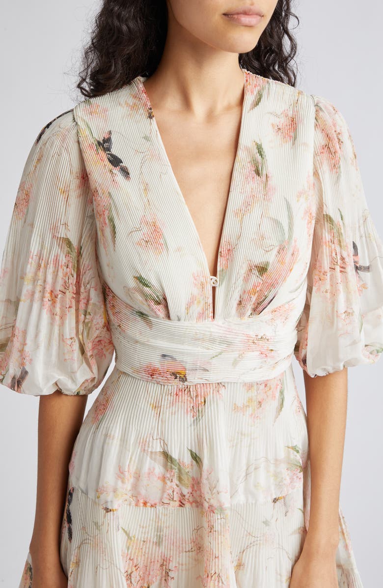 Zimmermann Floral Plissé Fit & Flare Dress, Alternate, color, 