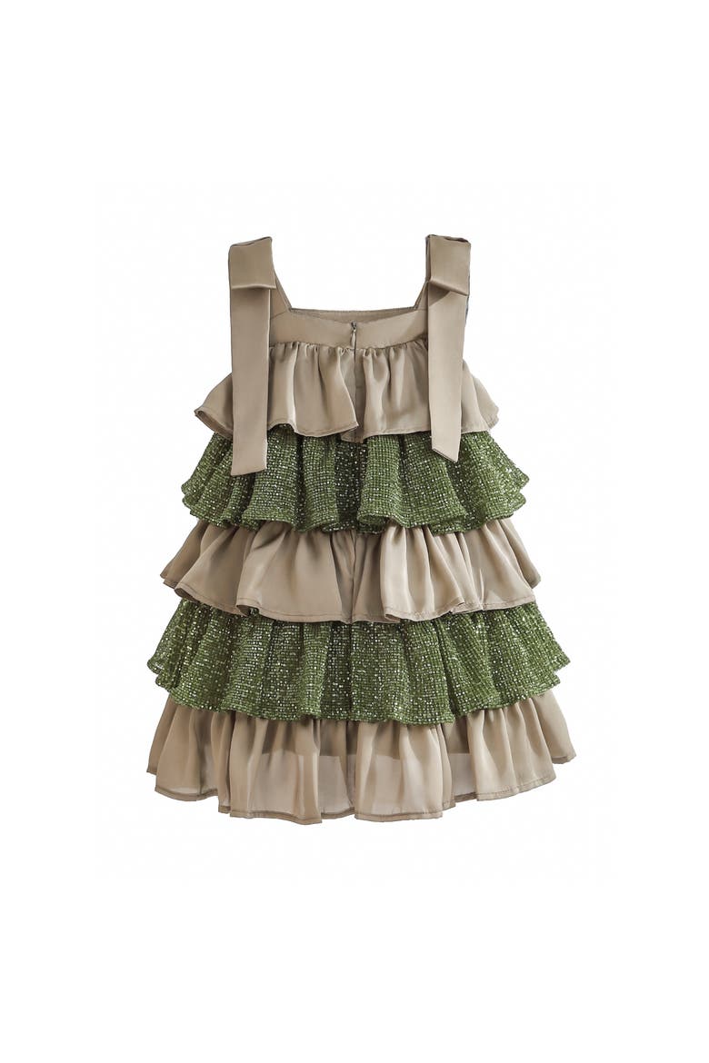 Bellamy Ruffle Sequin Dress, Alternate, color, Olive Green