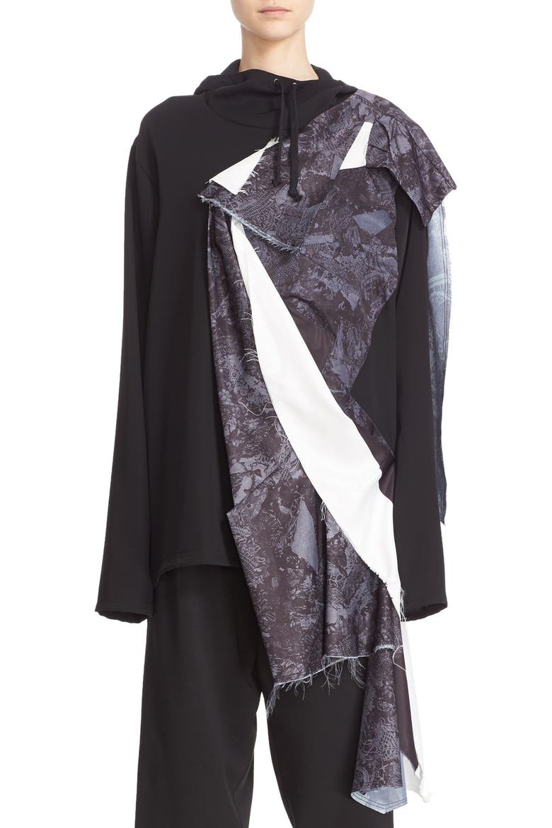 Lace Print Hooded Blouse, Main, color, BLACK