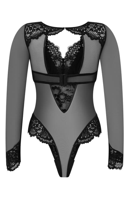 Hunkemoller Hunkemöller Essie Long Sleeve Mesh & Lace Teddy In Black