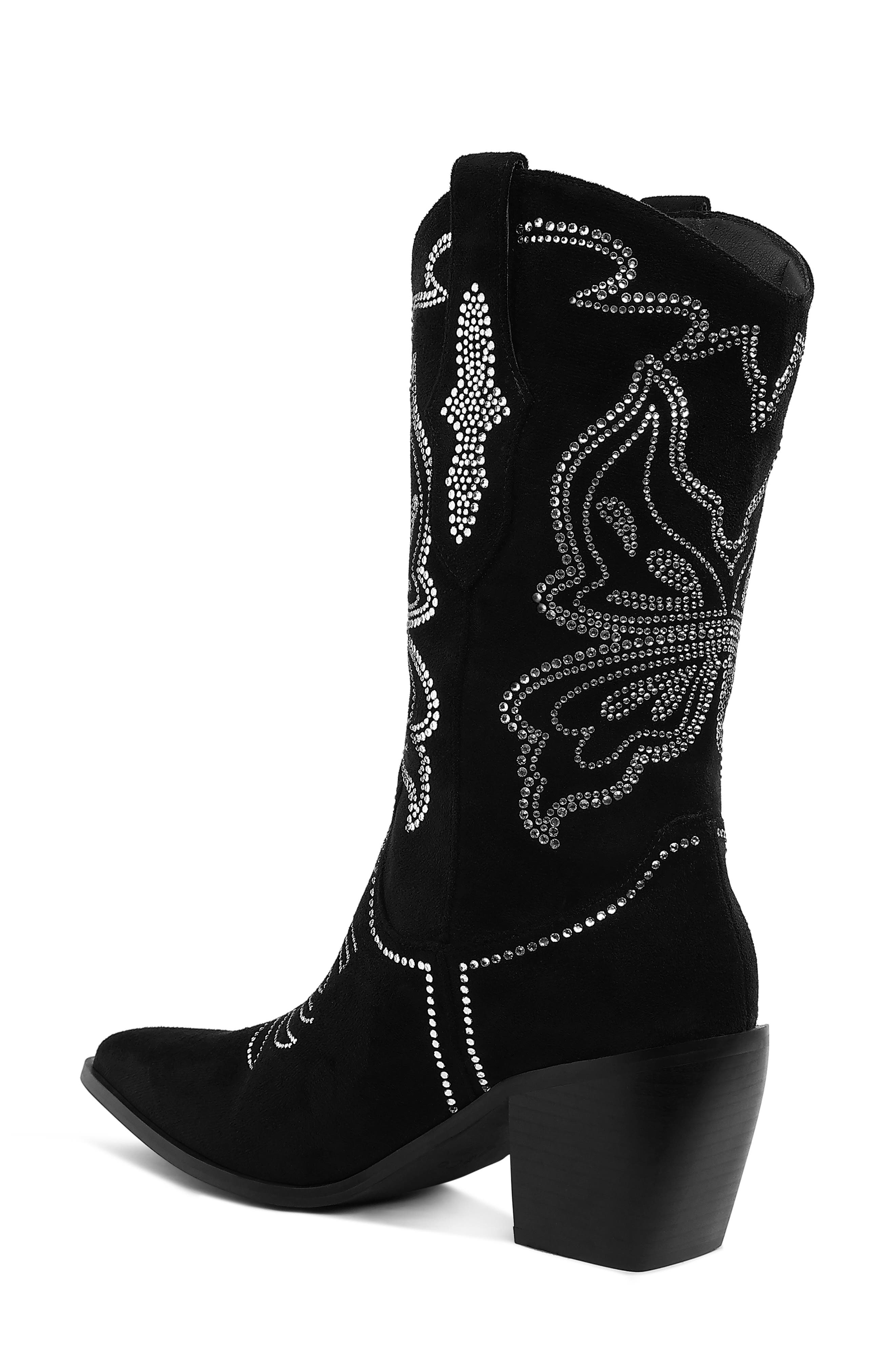 Rag & Co Latafa Rhinestone Western Boot, Alternate, color, Black