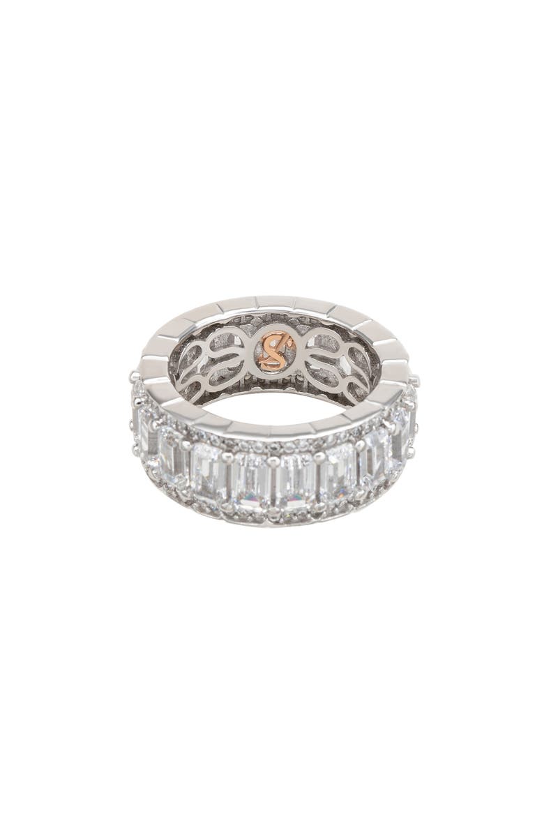 Sterling Silver Emerald Cut CZ Eternity Band Ring, Alternate, color, WHITE