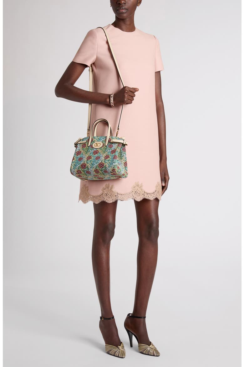 Lace Trim Virgin Wool & Silk Crepe Shift Minidress, Alternate, color, ROSE