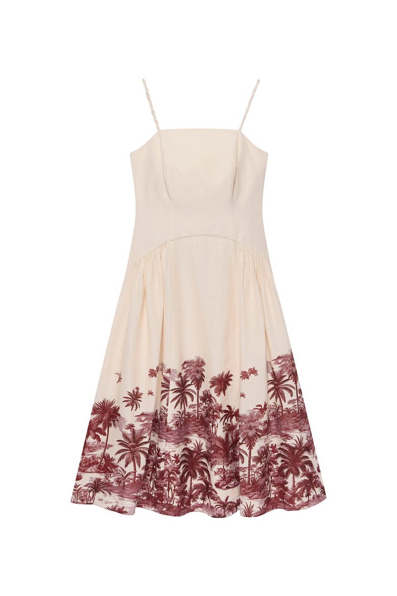 Palm Print Midi Dress, Alternate, color, Burgundy