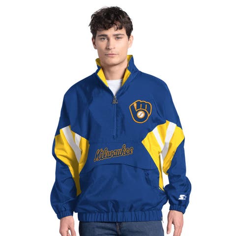 Men's Starter  Royal Milwaukee Brewers Cooperstown Chief Half-Zip Pullover