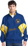 STARTER Men's Starter  Royal Milwaukee Brewers Cooperstown Chief Half-Zip Pullover
