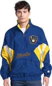 STARTER Men's Starter Royal Milwaukee Brewers Cooperstown Chief Half-Zip Pullover