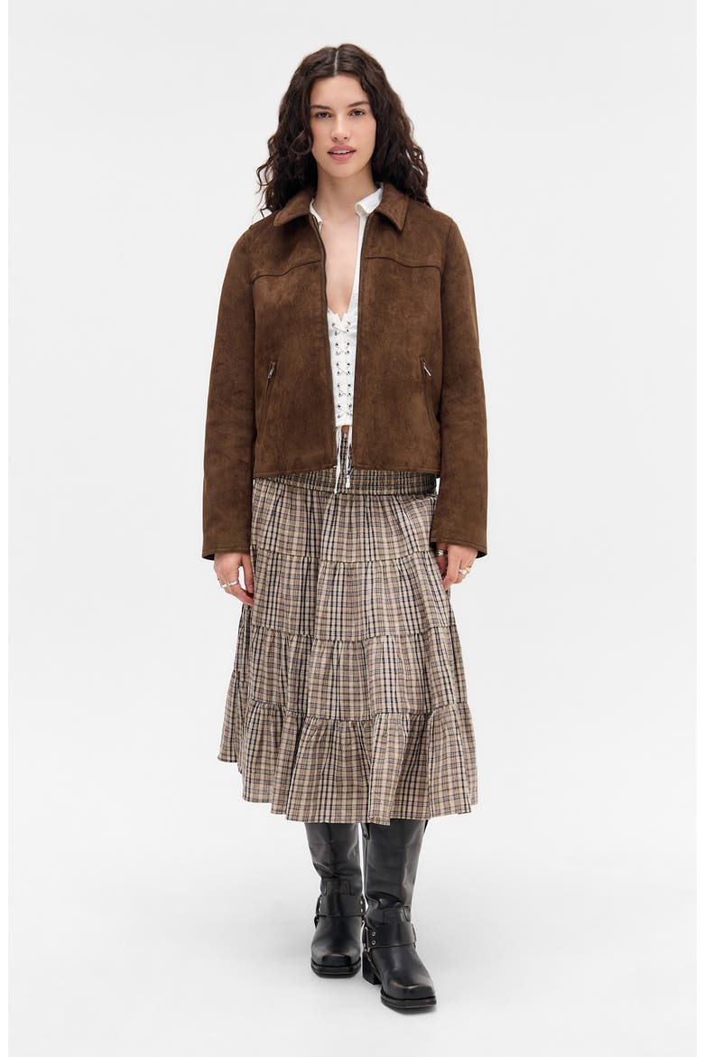 Faux Suede Zip Jacket, Alternate, color, BROWN
