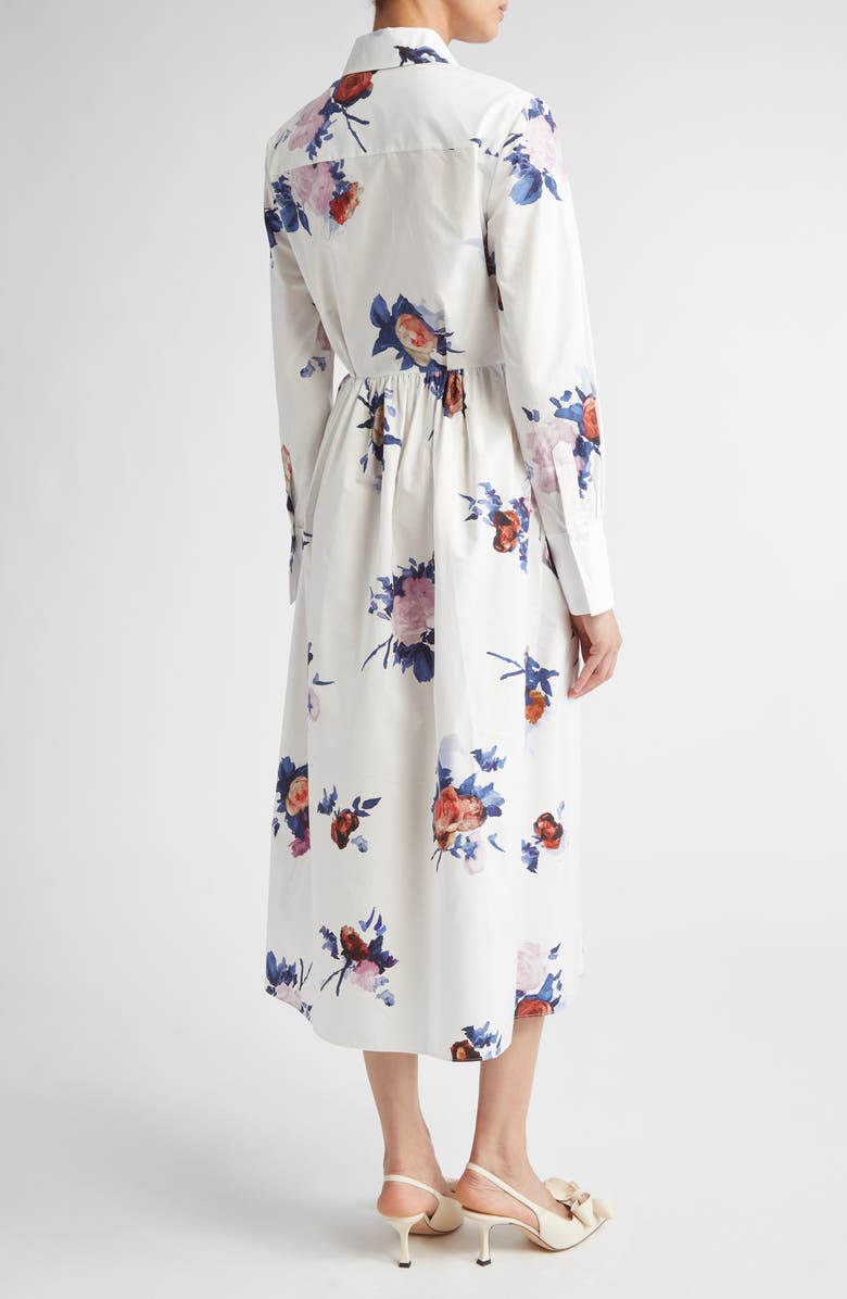 Erdem Long Sleeve Organic Cotton Poplin Shirtdress, Alternate, color, Painted Rose Bouquet White