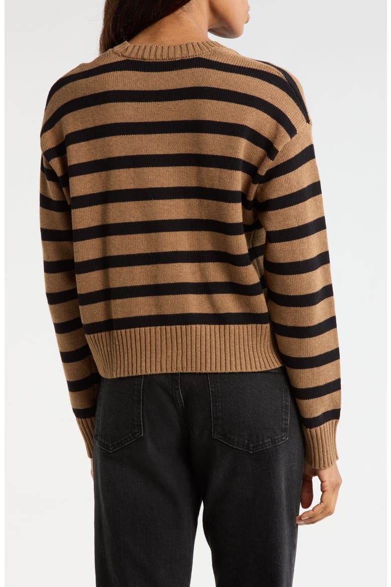 Stripe Cotton Cardigan, Alternate, color, MOCHA/ BLACK