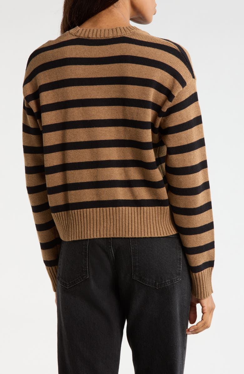 WAYF Stripe Cotton Cardigan, Alternate, color, Mocha/ Black