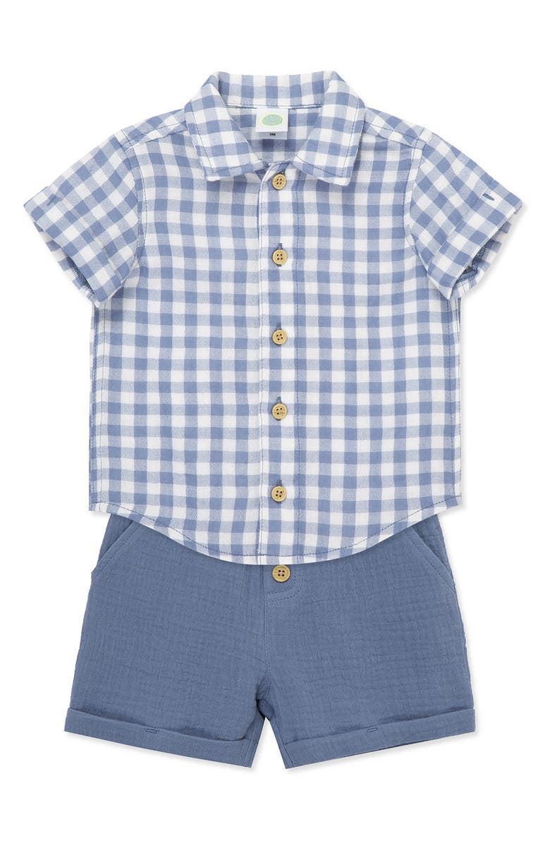 Little Me Check Short Sleeve Button-Up Shirt & Shorts Set, Alternate, color,