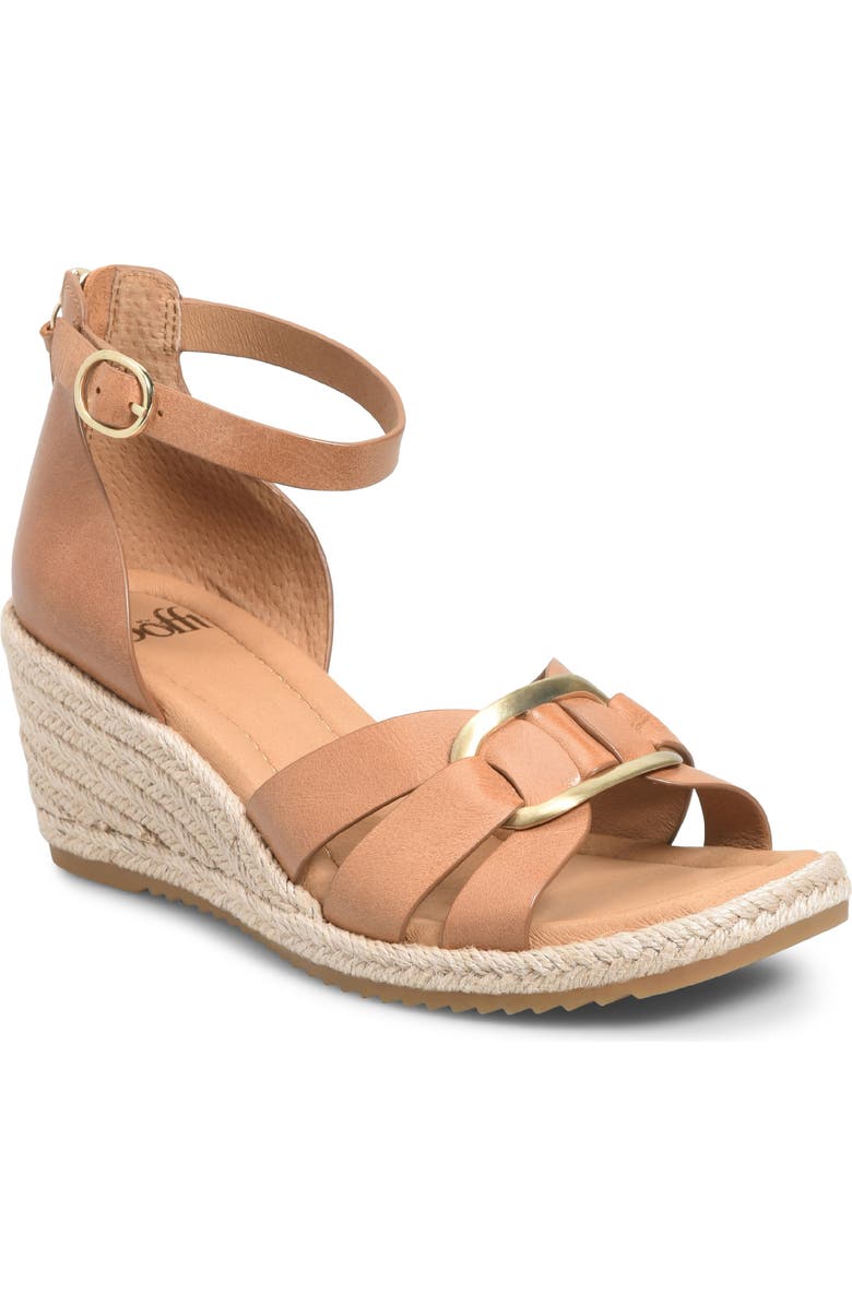 Söfft Ivy Espadrille Ankle Strap Platform Wedge Sandal, Main, color, Luggage