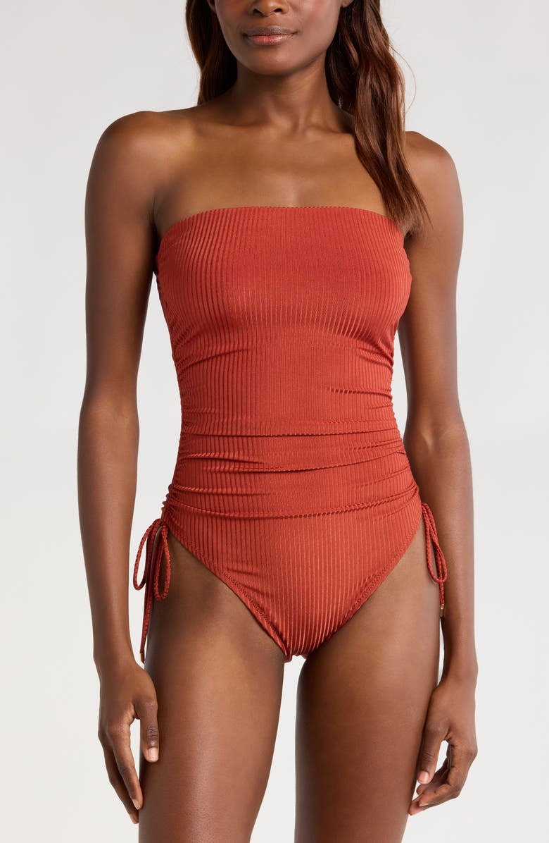 Robin Piccone Angela Strapless Cinched One-Piece Swimsuit, Main, color, Spice