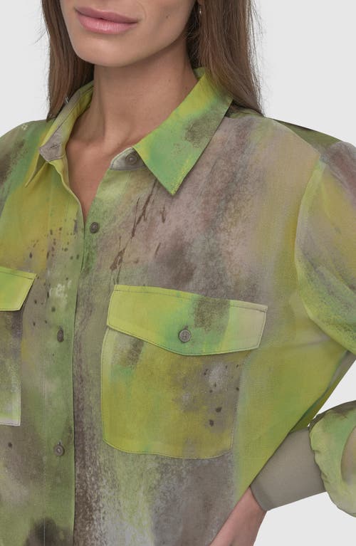 Dkny Abstract Print Chiffon Button-up Shirt In Watercolr