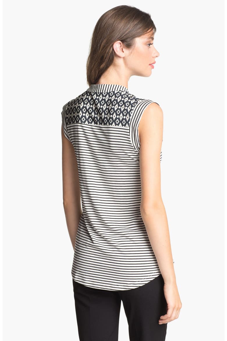Mixed Media Sleeveless Top, Alternate, color, BLACK/ IVORY IKAT