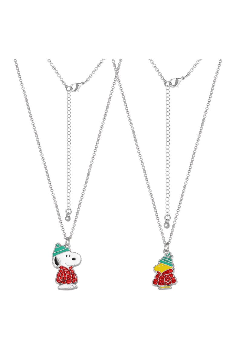 Snoopy & Woodstock Necklace Set, 2-Piece, Silver-Tone, Alternate, color, Multicolor