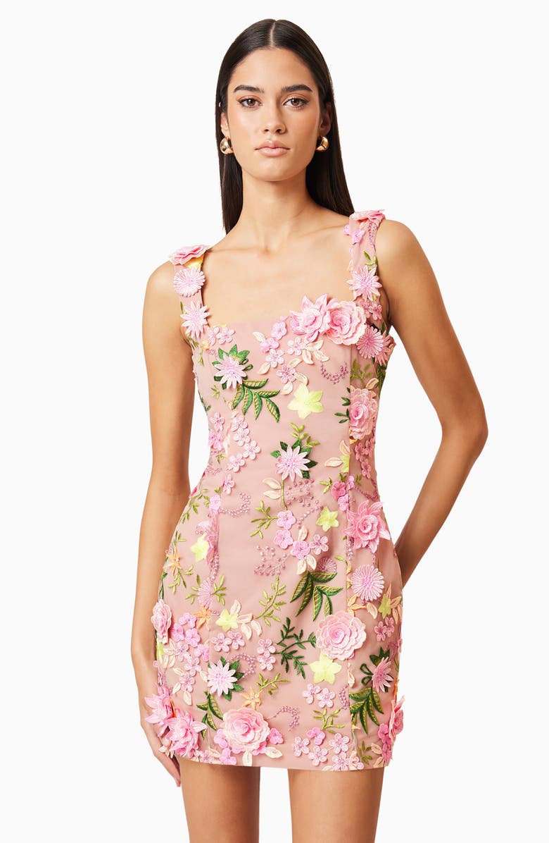 Elliatt Aella Floral Appliqué Cocktail Minidress, Alternate, color, Pink Multi