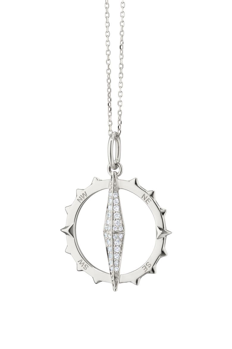Compass Sterling Silver Pendant Necklace, Main, color, STERLING SILVER