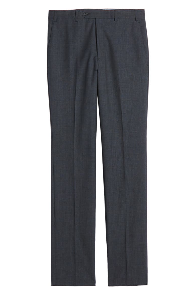 Torino Flat Front Glen Plaid Wool Pants, Alternate, color, BLACK CAVIAR GLEN PLAID
