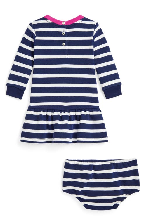 Polo Ralph Lauren Ralph Lauren Polo Bear Stripe Long Sleeve Graphic Dress & Bloomers In Newport Navy/paper White Strp